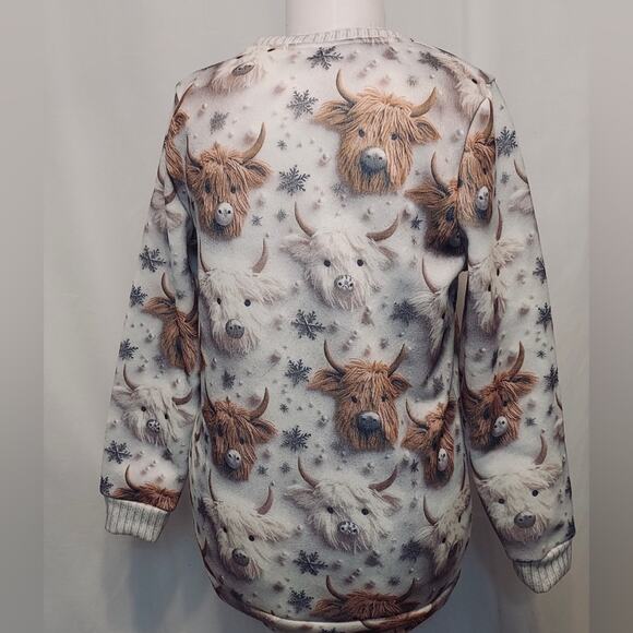 Knit Winter Cow Lover Beaded Yarn Animal Long Sleeve Pullover Crew Neck Sweater - Picture 2 of 7